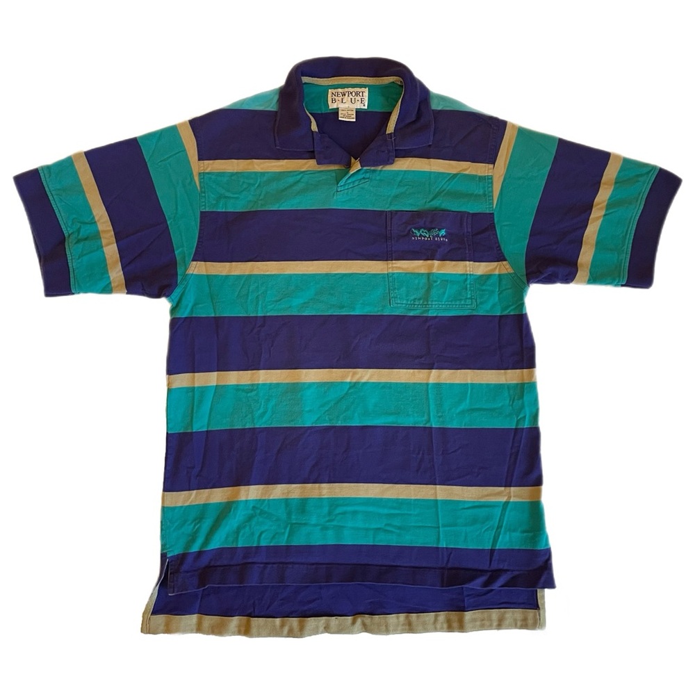 Vintage Newport Blue Striped Short Sleeve Polo Shirt